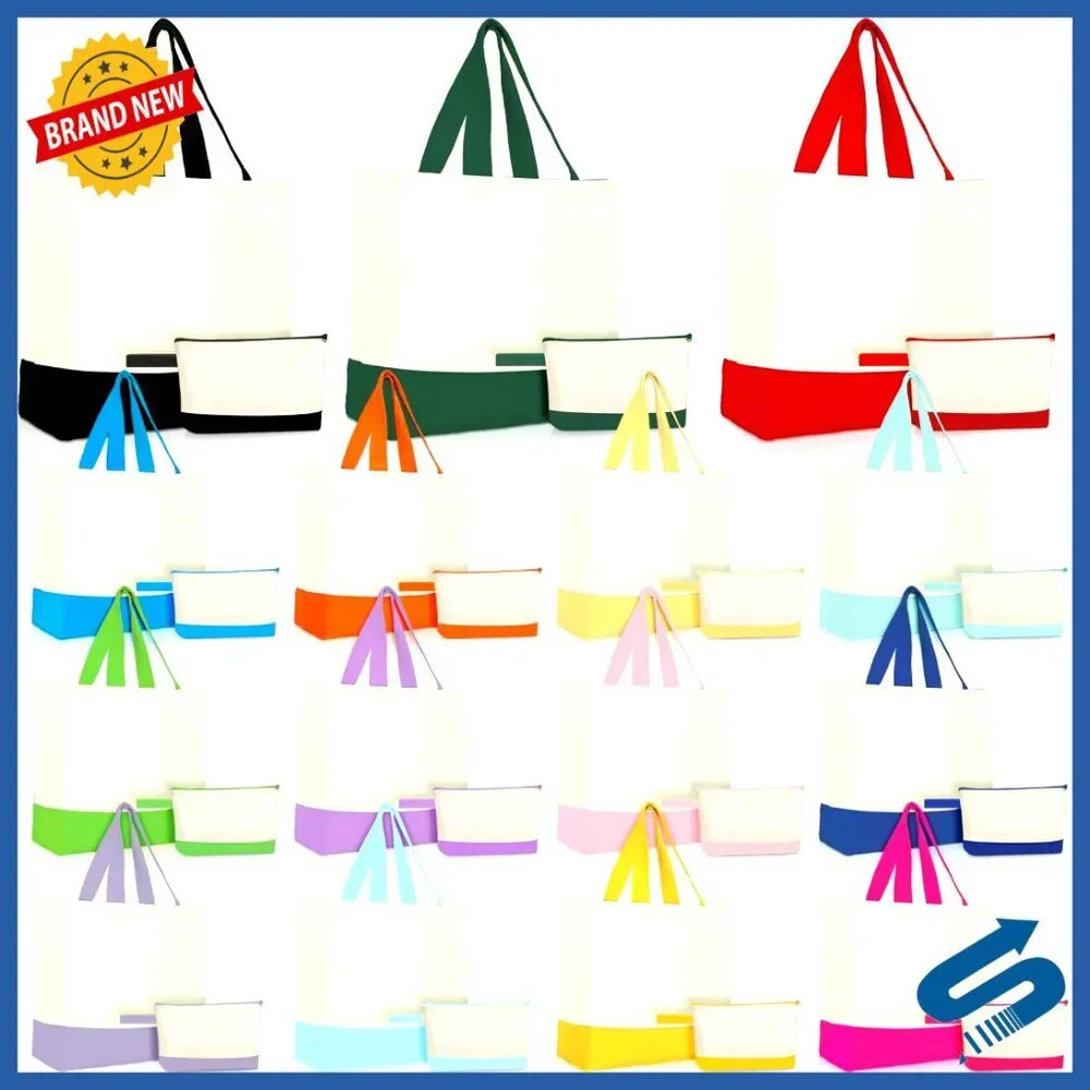 Canvas Tote Bags Bulk with Zipper Cosmetic Pouch Reusable Shopping Bags